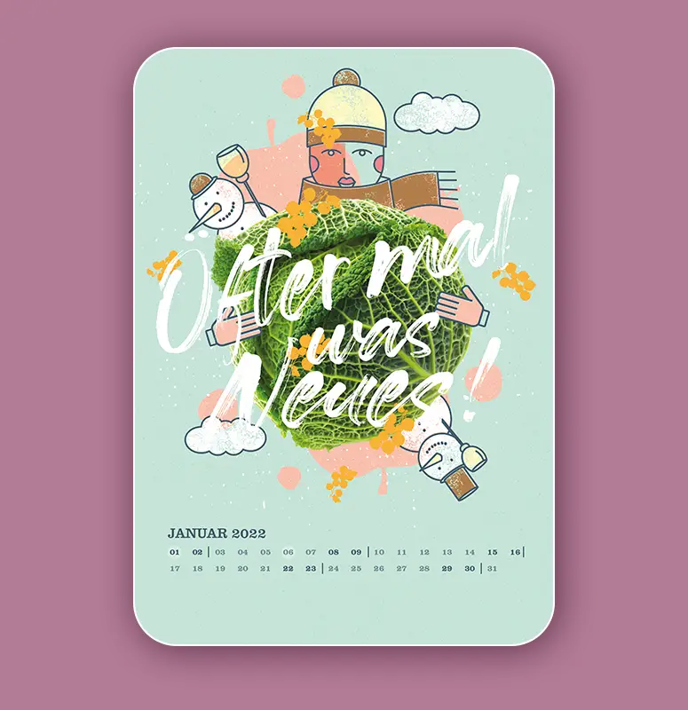 dieveggies-Corporate-Design_05 Januar Kalenderblatt des Veggies Kalenders im Design von Ansichtssache