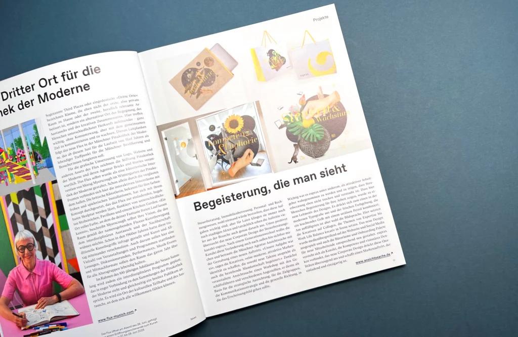 euprax im Grafikmagazin Eine Doppelseite im Grafikmagazin mit einem Artikel über das Ansichtssache CD für euprax