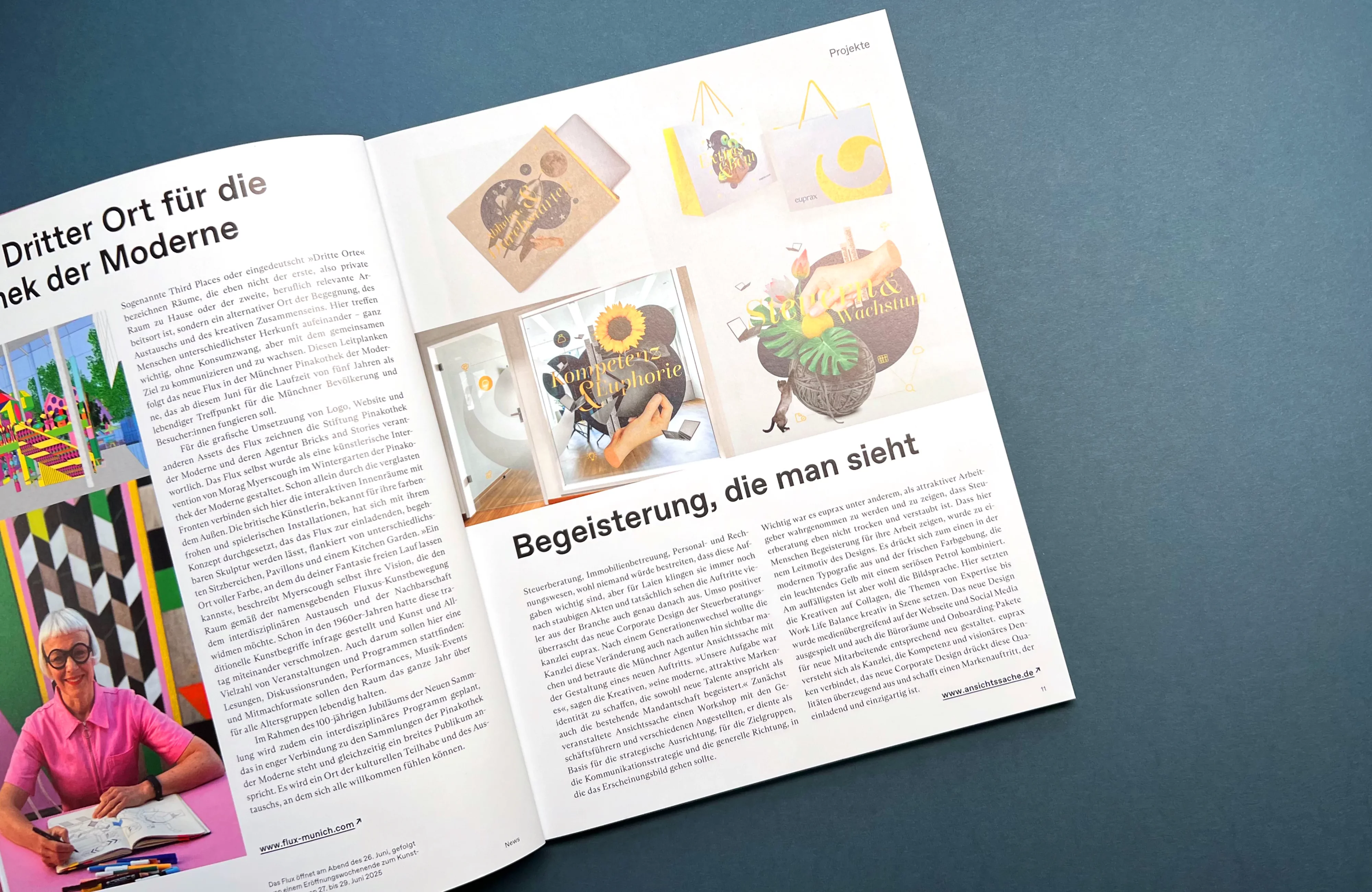 Eine Doppelseite im Grafikmagazin mit einem Artikel über das Ansichtssache CD für euprax