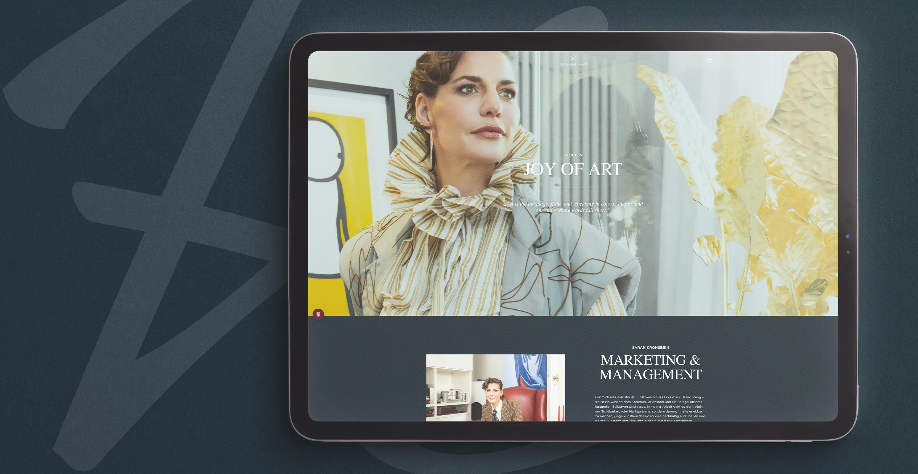 Webdesign Kronsbein Art Startseite auf einem iPad Webdesign Kronsbein Art Startseite auf einem iPad
